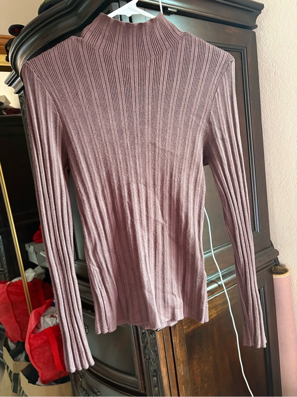 Abercrombie & Fitch Dusty Mauve Ribbed Mock Neck Long Sleeve Top